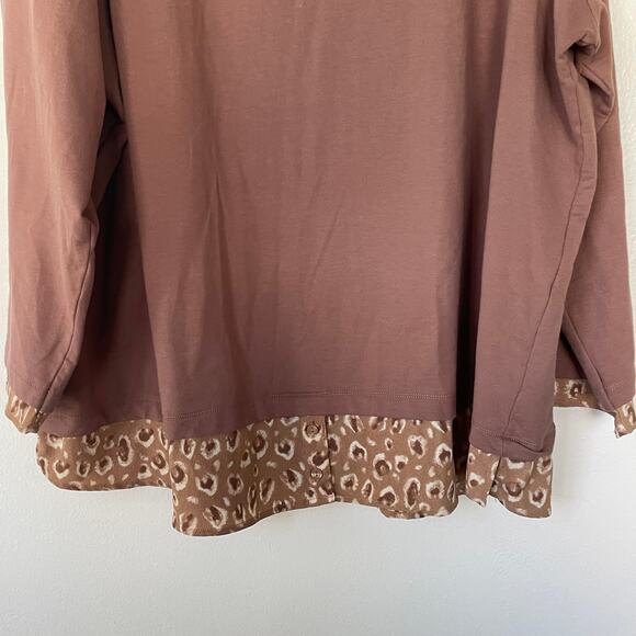 Isaac Mizrahi French Terry & Woven Layered Top-Chestnut Mousse size 3X - Picture 5 of 11
